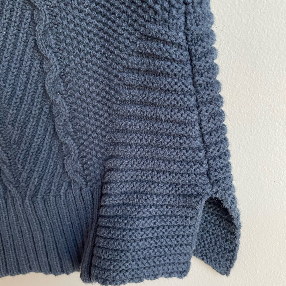 CAbi #3168 Navy Cable Knit Cowl Neck Fisherman Sweater Size S - Picture 3 of 6